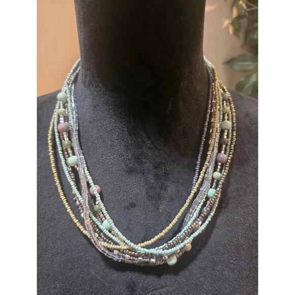 Women's Multi Layer Multicolor Beaded Necklace With Lobster Claw Clasp - Picture 2 of 6